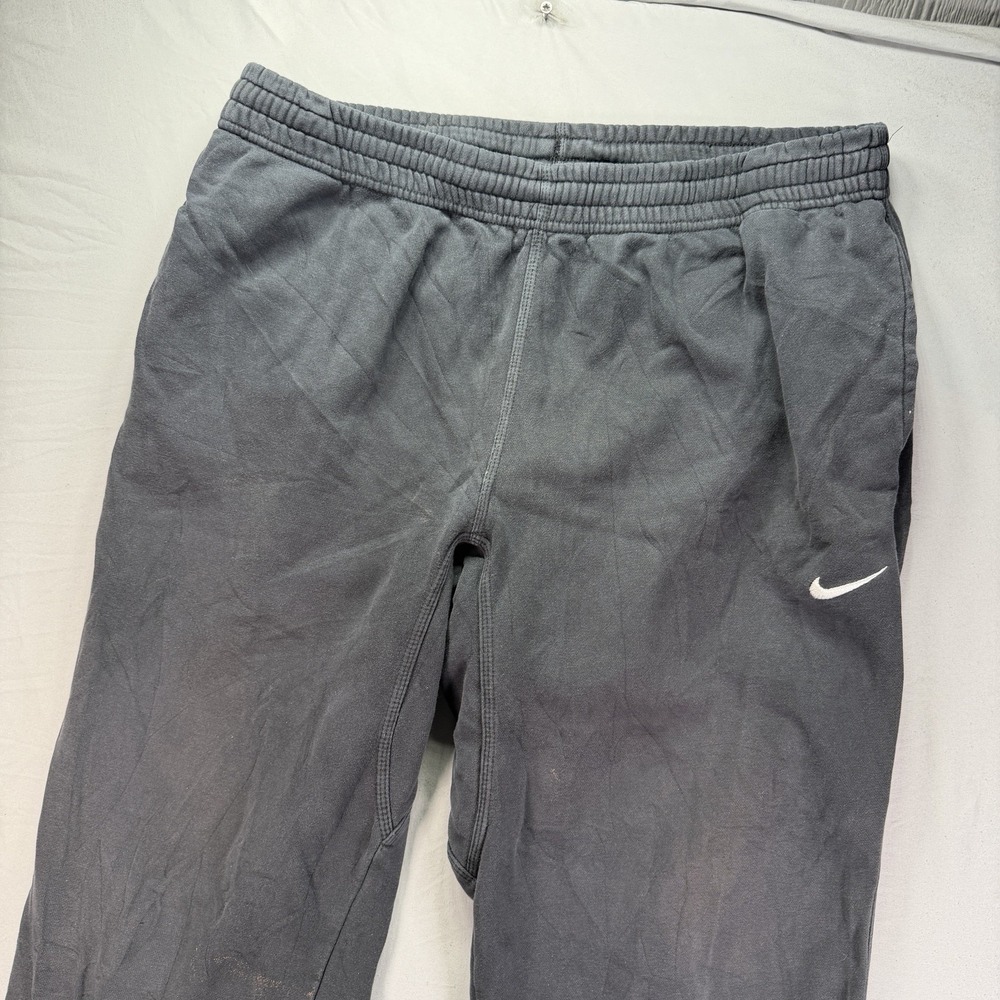 Nike Sweatpants Mens 2XL Black Straight Leg Fleece Swoosh Drawstring Distressed